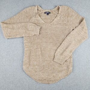Freshman 1996 Tan Speckled Knit V Neck Sweater Pullover Womens Size S